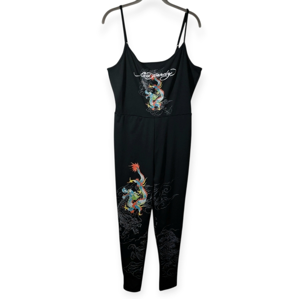 Ed Hardy Tattoo Dragon Black Sleeveless Jumpsuit Womens Size 2X BodyCon - Picture 3 of 11